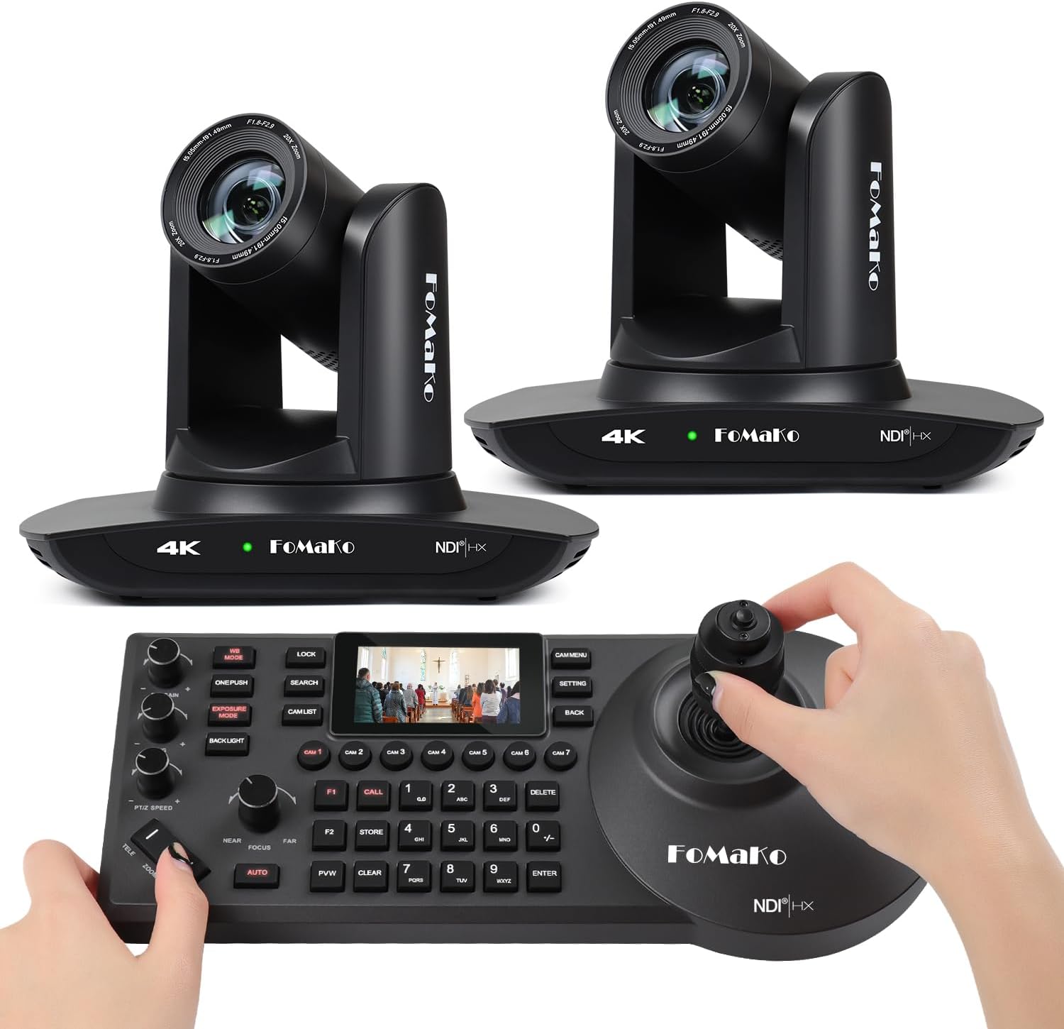 FoMaKo Cámara PTZ 4K 20X HDMI AI de seguimiento automático PTZ, controlador PTZ