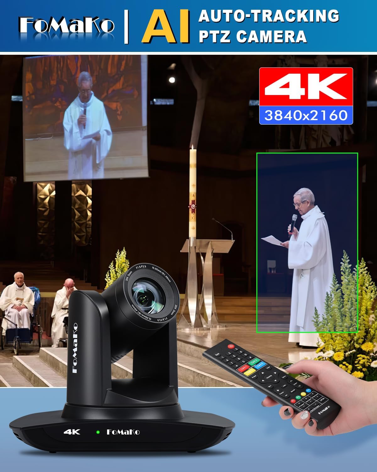 FoMaKo Cámara PTZ 4K 20X HDMI AI de seguimiento automático PTZ, controlador PTZ - Image 2